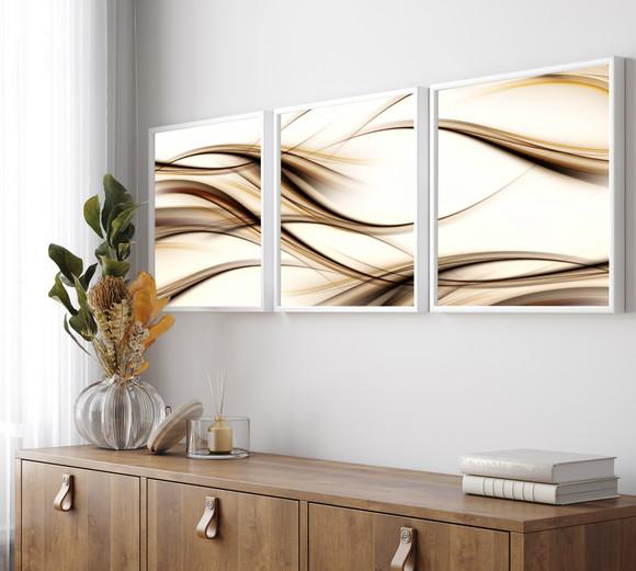 Kit 3 Quadros Decorativos Modernos Abstrato Conjunto Moldura
