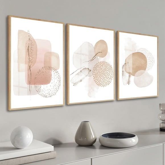 Kit 3 Quadros Decorativos Modernos Abstratos Moldura E Vidro