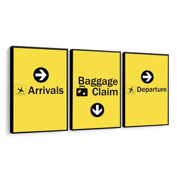 Kit 3 Quadros Decorativos Modernos Aeroporto Avião Moldura