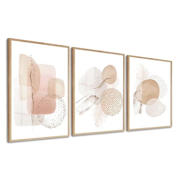 Kit 3 Quadros Decorativos Modernos Abstratos Moldura E Vidro