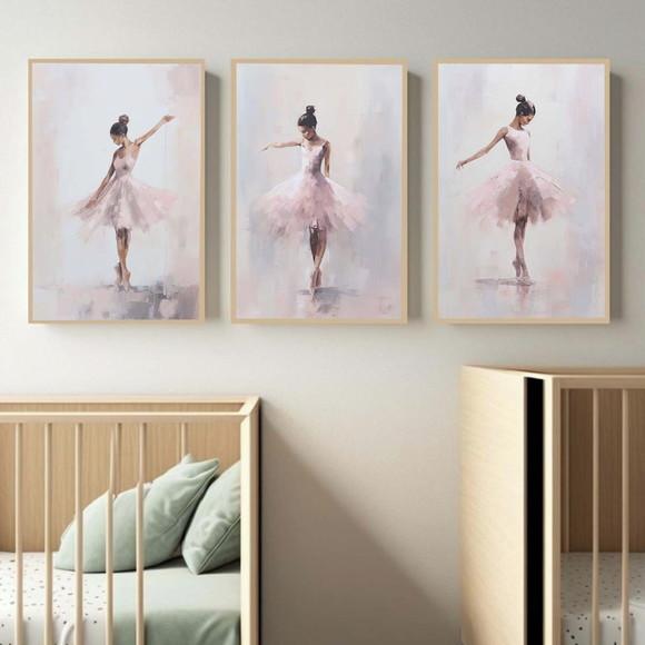 Kit 3 Quadros Decorativos Modernos Bailarina Ballet Moldura