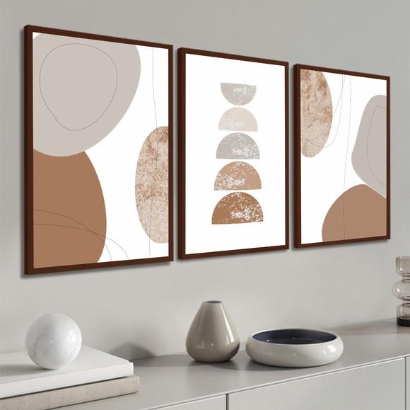 Kit 3 Quadros Decorativos Modernos Boho Geométrico Moldura