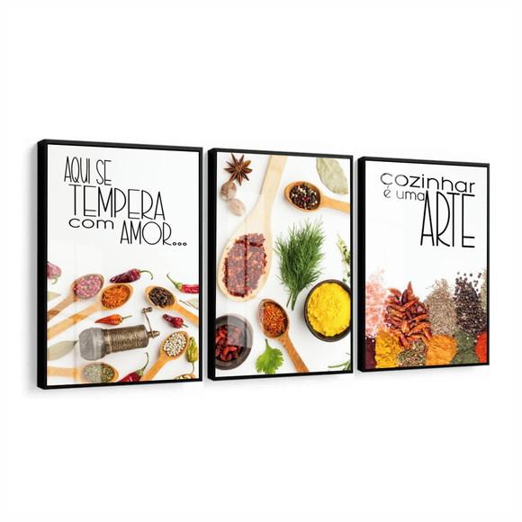Kit 3 Quadros Decorativos Modernos Cozinha Moldura e Vidro