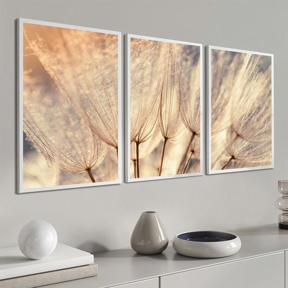 Kit 3 Quadros Decorativos Modernos Dente de Leão com Moldura