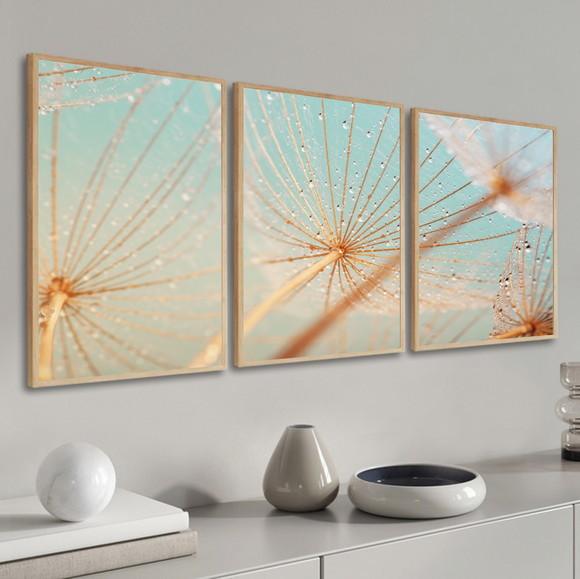 Kit 3 Quadros Decorativos Modernos Dente De Leão Com Moldura