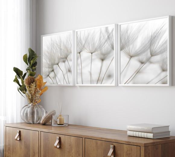 Kit 3 Quadros Decorativos Modernos Dente De Leão Com Moldura