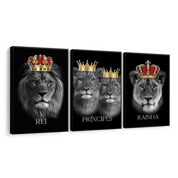 Kit 3 Quadros Decorativos Modernos Família De Leão Moldura