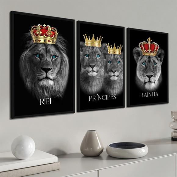 Kit 3 Quadros Decorativos Modernos Família De Leão Moldura