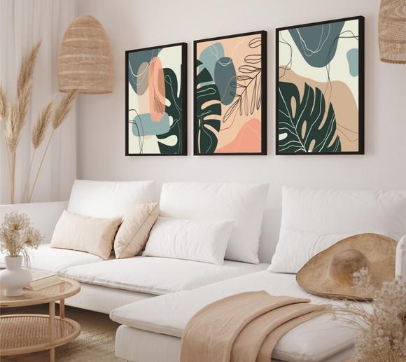 Kit 3 Quadros Decorativos Modernos Folhagem Para Sala Quarto