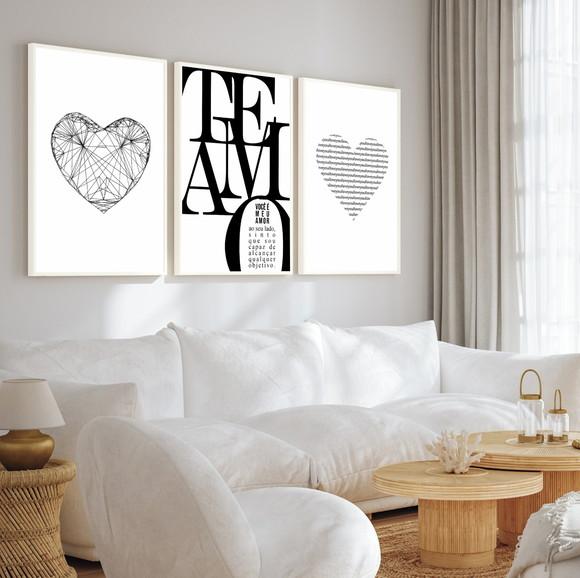 Kit 3 Quadros Decorativos Modernos Frases Quarto Casal Vidro