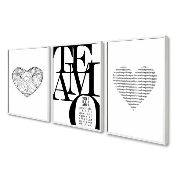 Kit 3 Quadros Decorativos Modernos Frases Quarto Casal Vidro