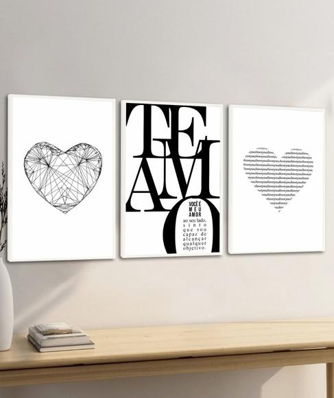 Kit 3 Quadros Decorativos Modernos Frases Quarto Casal Vidro