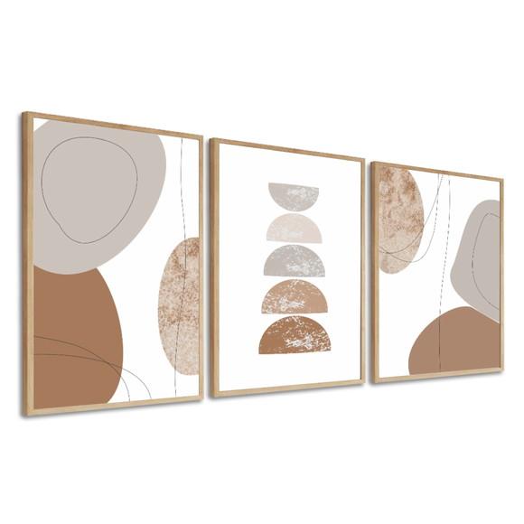 Kit 3 Quadros Decorativos Modernos Geométrico Boho Moldura