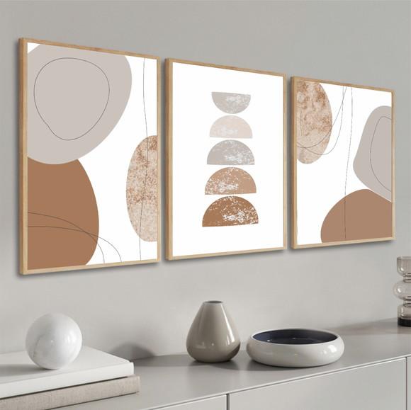 Kit 3 Quadros Decorativos Modernos Geométrico Boho Moldura