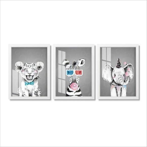 Kit 3 Quadros Decorativos Modernos Infantil Moldura e Vidro