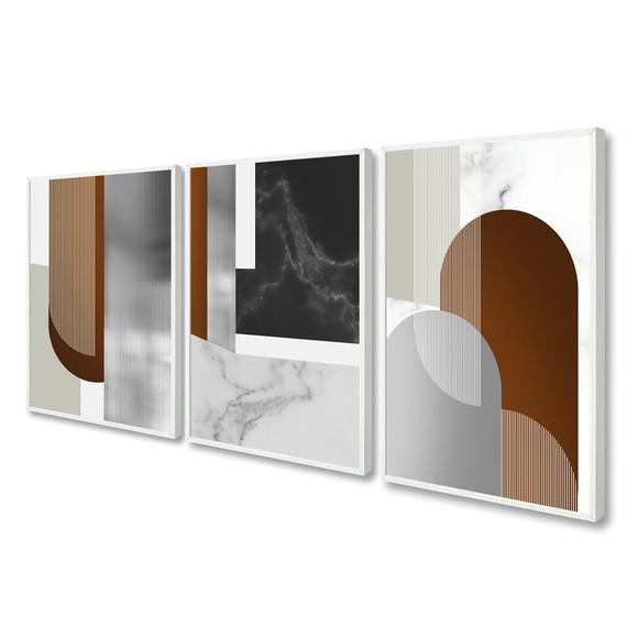 Kit 3 Quadros Decorativos Modernos Geométrico Marrom Moldura