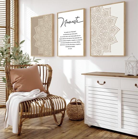 Kit 3 Quadros Decorativos Modernos Mandala Namastê com Vidro