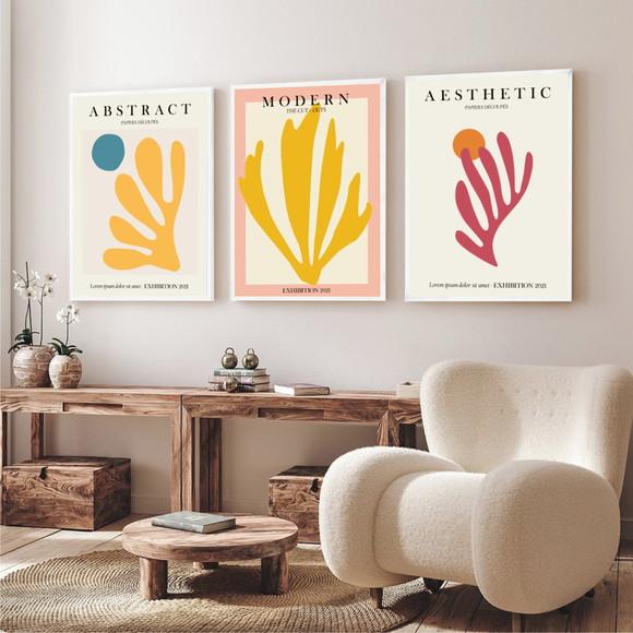 Kit 3 Quadros Decorativos Modernos Matisse Para Sala Moldura