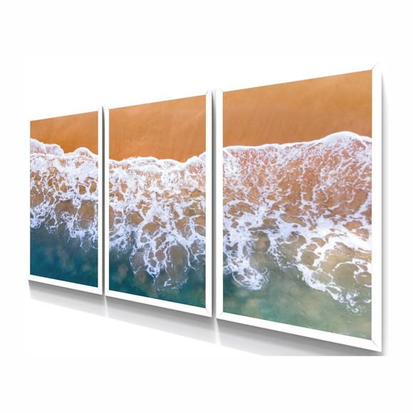 Kit 3 Quadros Decorativos Modernos Paisagem Mar Com Moldura