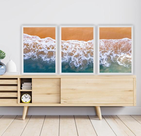 Kit 3 Quadros Decorativos Modernos Paisagem Mar Com Moldura