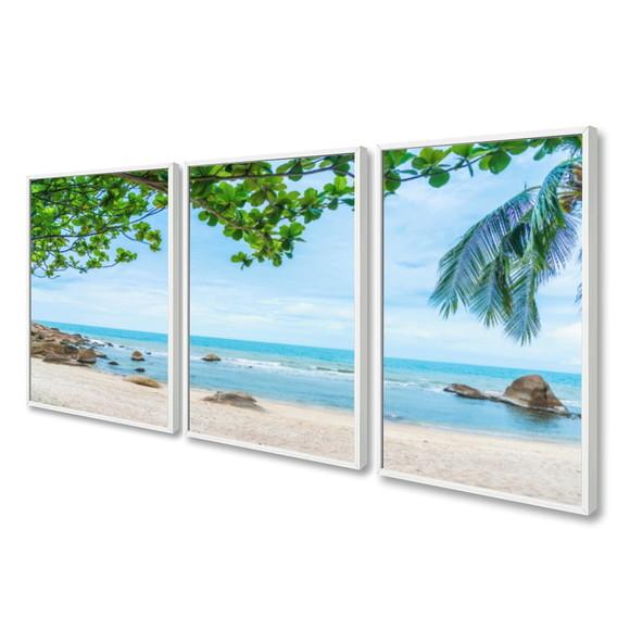 Kit 3 Quadros Decorativos Modernos Praia e Mar Com Moldura