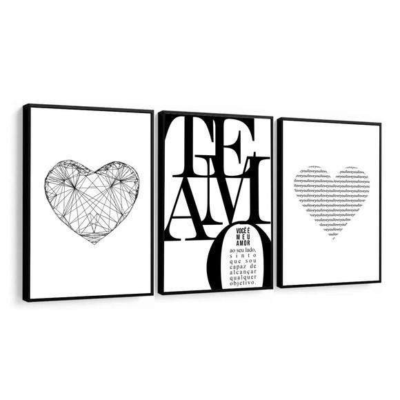 Kit 3 Quadros Decorativos Modernos Quarto Casal Frases Vidro