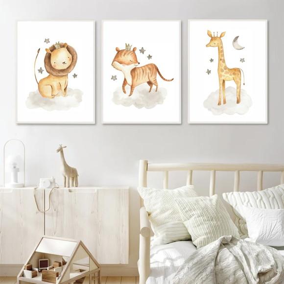 Kit 3 Quadros Decorativos Modernos Quarto Infantil Moldura