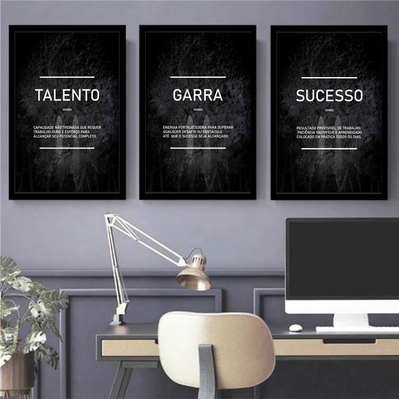 Kit 3 Quadros Decorativos Motivacionais Escritório Moldura