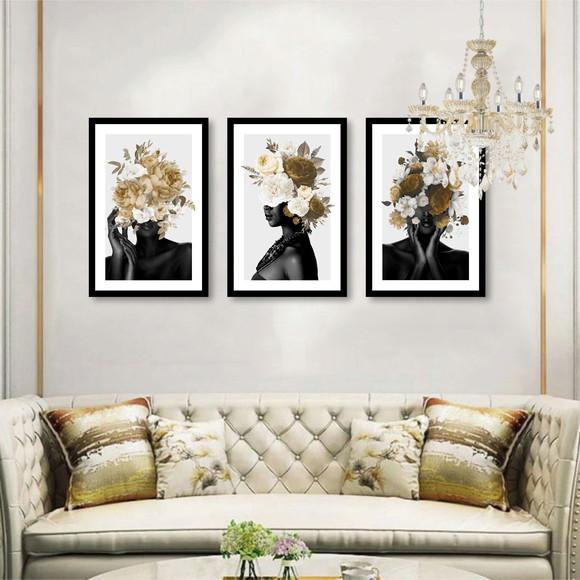 Kit 3 Quadros Decorativos Mulheres Negras Africanas Moldura