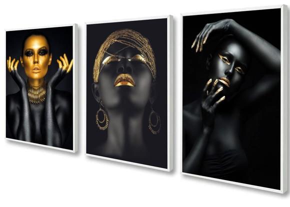 Kit 3 Quadros Decorativos Mulheres Negras Africanas Moldura