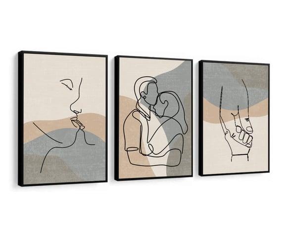 Kit 3 Quadros Decorativos Namorados Quarto de Casal Moldura
