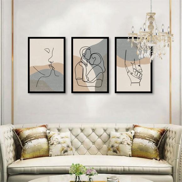 Kit 3 Quadros Decorativos Namorados Quarto de Casal Moldura