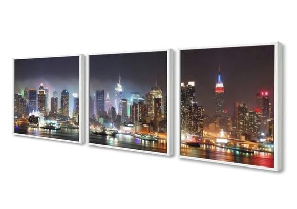 Kit 3 Quadros Decorativos Nova York a Noite Conjunto Grande