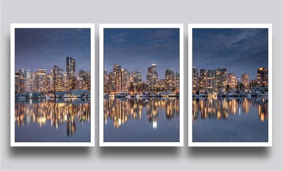 Kit 3 Quadros Decorativos Nova York Cidades Noite Molduras