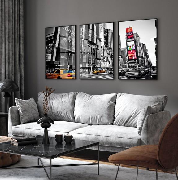 Kit 3 Quadros Decorativos Nova York Times Square com Vidro