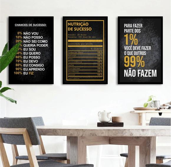 Kit 3 Quadros Decorativos Nutricionista Consultório Moldura