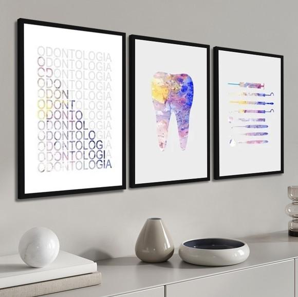 Kit 3 Quadros Decorativos Odontologia Conjuntos Consultório