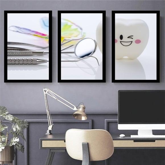 Kit 3 Quadros Decorativos Odontologia Consultório Dentistas