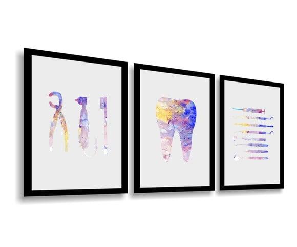 Kit 3 Quadros Decorativos Odontologia Consultório Moldura
