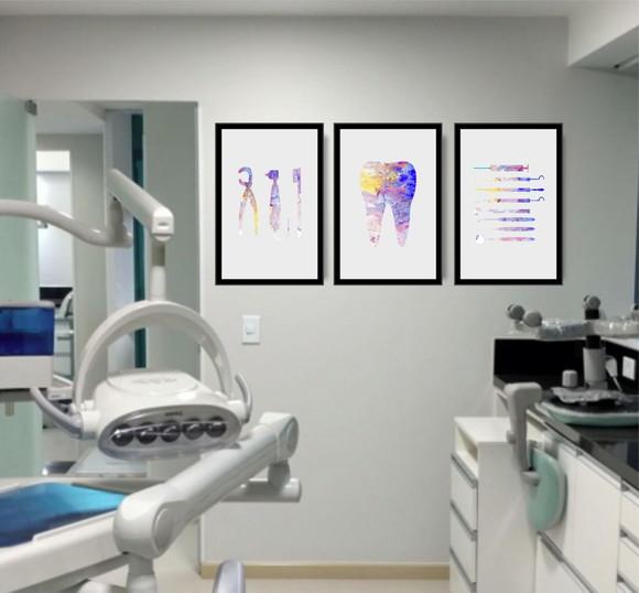 Kit 3 Quadros Decorativos Odontologia Consultório Moldura