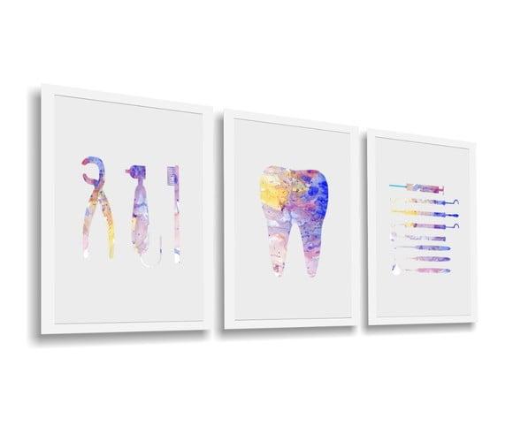 Kit 3 Quadros Decorativos Odontologia Consultório Moldura