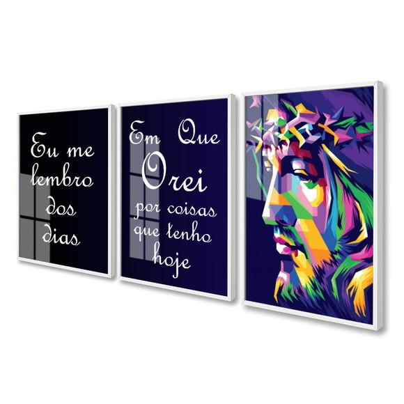 Kit 3 Quadros Decorativos Oração Jesus Cristo Vidro Moldura