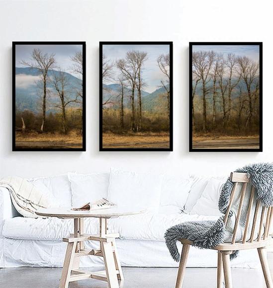 Kit 3 Quadros Decorativos Paisagem Arvore Conjunto Molduras