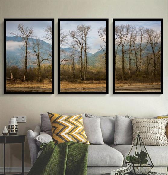 Kit 3 Quadros Decorativos Paisagem Arvore Conjunto Molduras