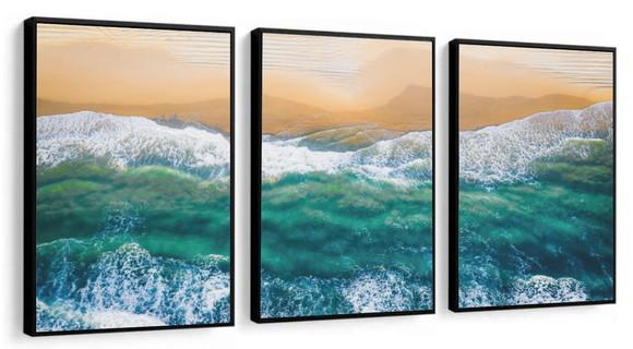 Kit 3 Quadros Decorativos Paisagem Mar Azul Praia Moldura