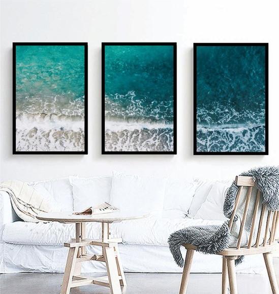 Kit 3 Quadros Decorativos Paisagem Mar Conjuntos Com Moldura