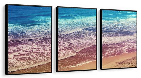 Kit 3 Quadros Decorativos Paisagem Mar Ondas Sala Moldura