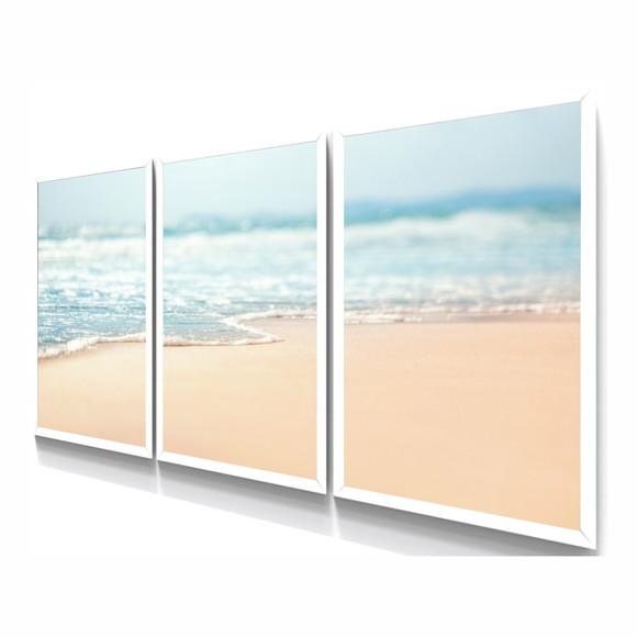 Kit 3 Quadros Decorativos Paisagem Mar Para Sala Com Moldura