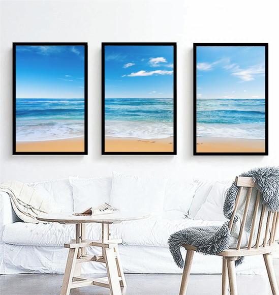 Kit 3 Quadros Decorativos Paisagem Mar Para Sala Quarto Hall