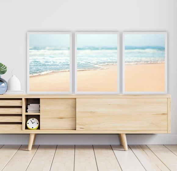 Kit 3 Quadros Decorativos Paisagem Mar Para Sala Com Moldura